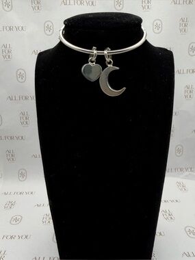 950 Sterling Silver Moon and Heart Charm Bracelet